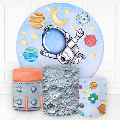 Aperturee Astronaut With Planet And Star Round Birthday Backdrop Kit | Round Backdrop Cover Diy | Birthday Backdrop Ideas | R...