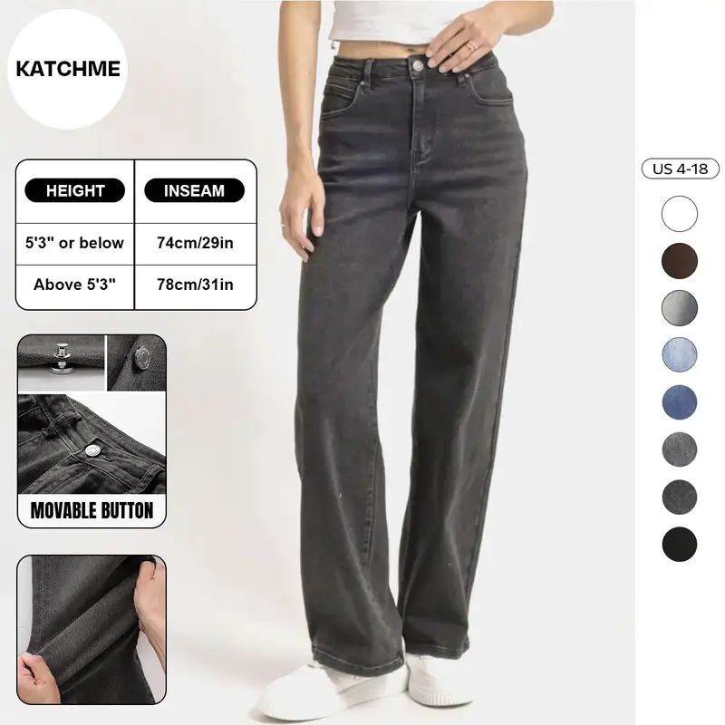 KatchMe Women's Minimalist High Waist Denim Stretch Wide Leg Jeans, Trendy Multi-Pocket Denim Trousers for Women, Classic Wom...
