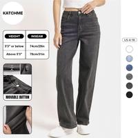KatchMe Women's Minimalist High Waist Denim Stretch Wide Leg Jeans, Trendy Multi-Pocket Denim Trousers for Women, Classic Wom...