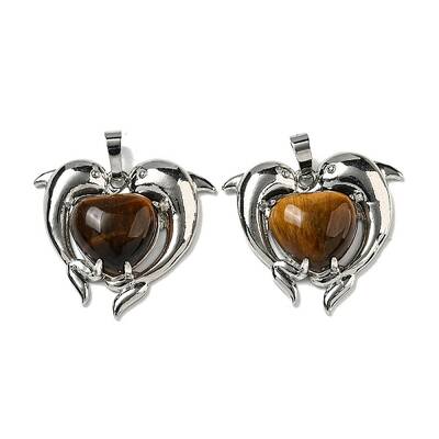 Natural Tiger Eye Heart Pendants