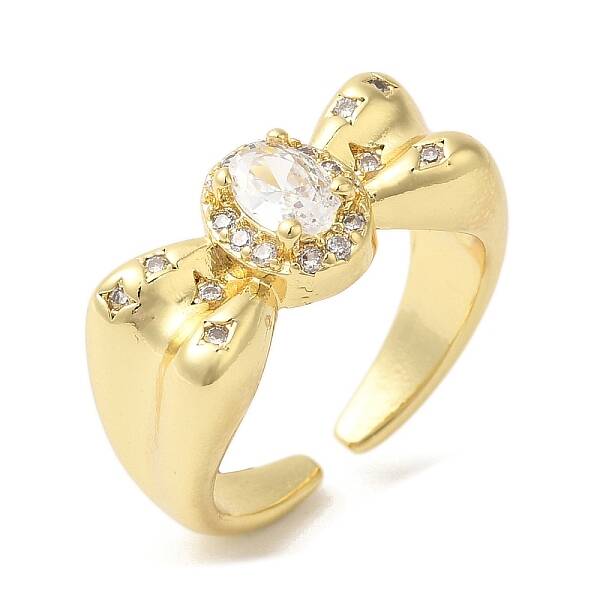 Bowknot Brass Micro Pave Clear Cubic Zirconia Open Cuff Rings
