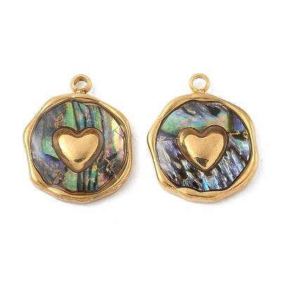 304 Stainless Steel Pave Natural Paua Shell Pendants