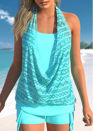 Modlily Lace Mint Green Hollow Tankini Top - S