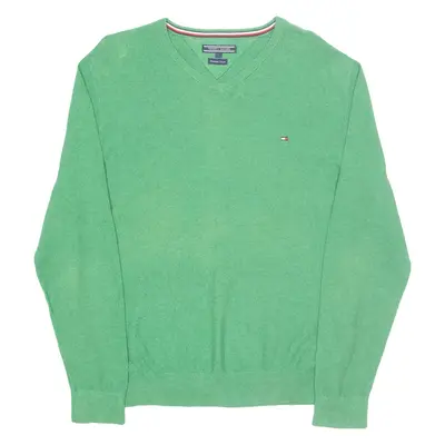 TOMMY HILFIGER Mens Jumper Green V-Neck Tight Knit L