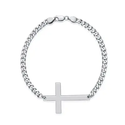Sterling Silver Cross Curb Link Chain Bracelet