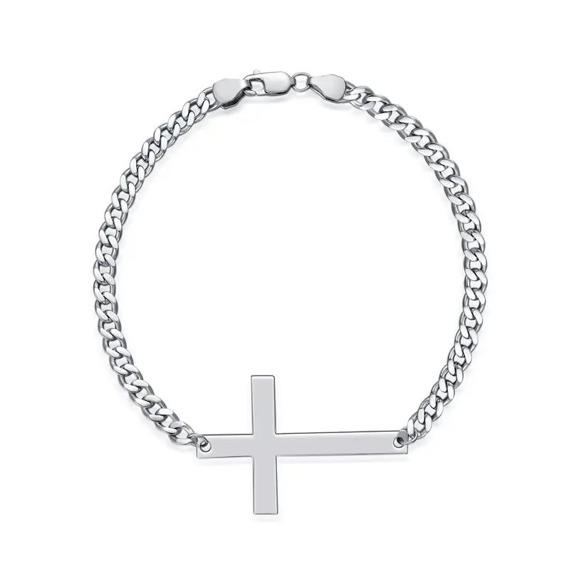 Sterling Silver Cross Curb Link Chain Bracelet