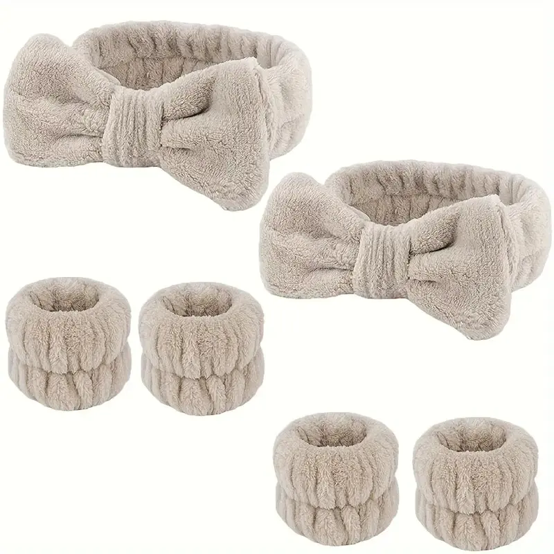 Bow Decor Hair Band & Wristband Set, 6 Counts/set Soft Hair Band & Water Absorbent Wristband, Hair Care & Styling Tool for Wo...