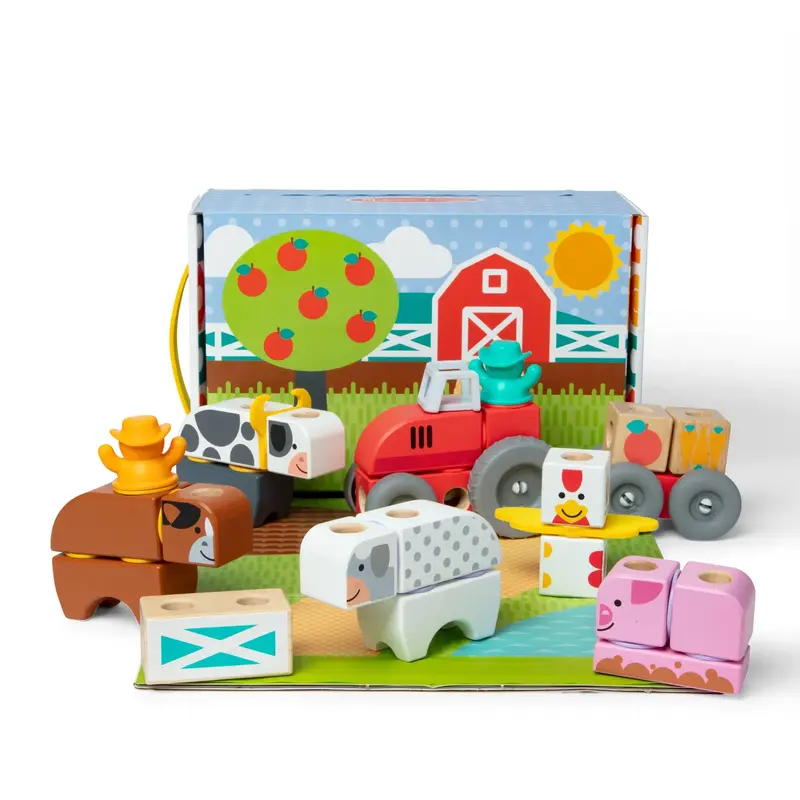 Melissa & Doug Blockables™ Farm Play Set - 56-Piece Connectable Wooden Animal and Truck Toys, Includes Tractor & Trailer, M...