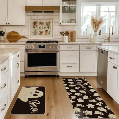 Boo Letter & Ghost Pattern Kitchen Mat, 2 Counts/set Halloween Kitchen Rug, Non-slip Floor Mat, Decorative Carpet for Home L...