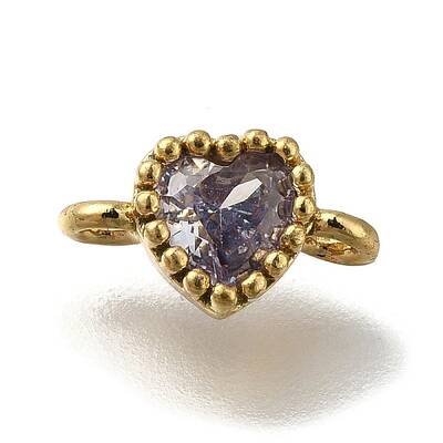 Rack Plating Brass Cubic Zirconia Heart Links Connector Charms