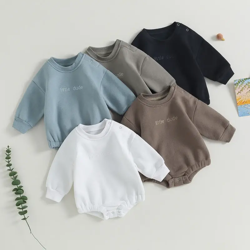 Baby Boys Gril Sweatshirt Romper Fashion Long Sleeve Round Neck Letter Embroidery Newborn Fall Winter Bodysuit