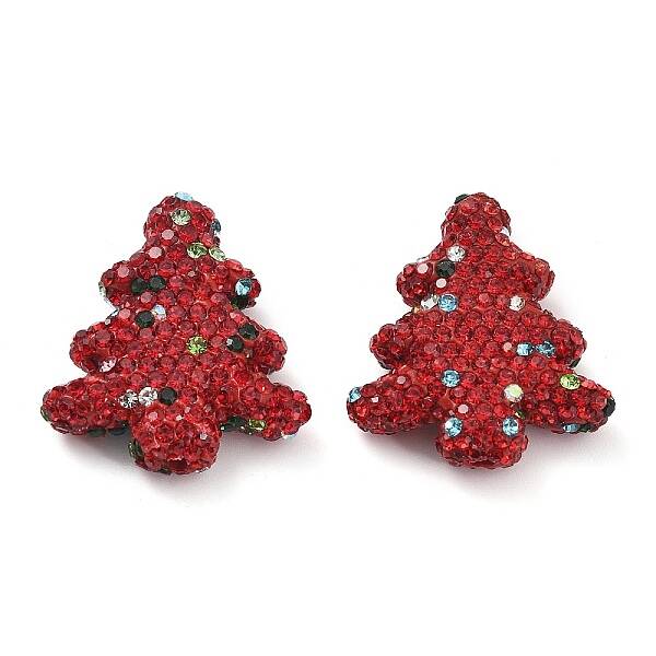 Christmas Tree Polymer Clay Rhinestone Beads