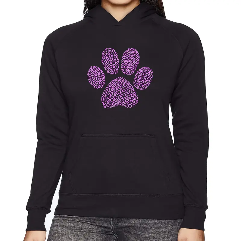 XOXO Dog Paw - Women's Word Art Hooded Sweatshirt - Blue - X-Large