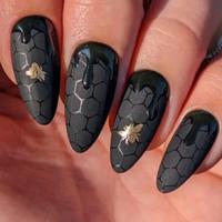 Beehive & Bees Pattern Fake Nails with Nail File & Tape, 24pcs Removable False Nails for Women Girls Nail Art, Effortless Pre...