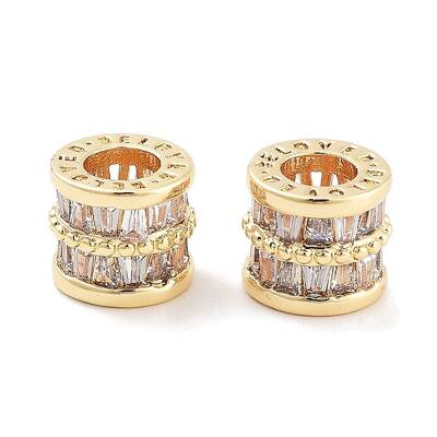 Brass Micro Pave Clear Cubic Zirconia Beads
