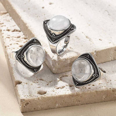 Natural Quartz Crystal Adjustable Rings