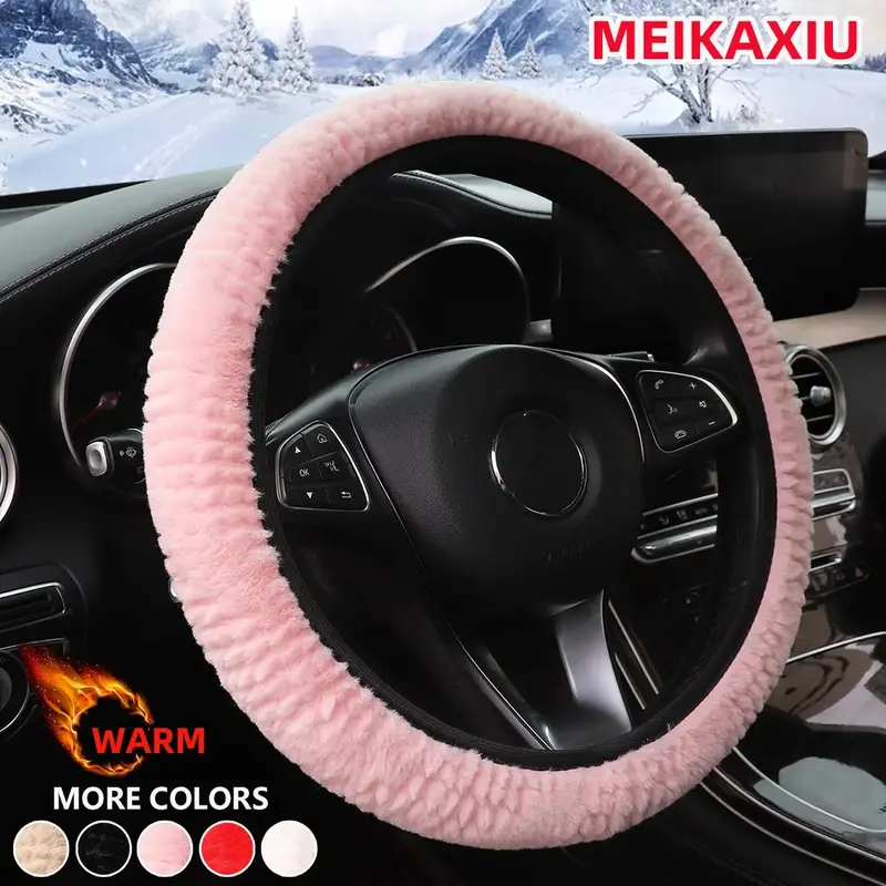 MEIKAXIU Winter Warm Car Steering Wheel Cover, 1 Count Non-slip Car Steering Wheel Protector, Universal Car Interior Decorat...