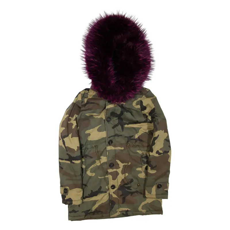 Womens Jacket Green Hooded Camouflage S