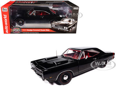 1969 Dodge Coronet Super Bee Muscle Car & Corvette Nationals (MCACN) Black with Red Interior American Muscle Series 1/18 ...