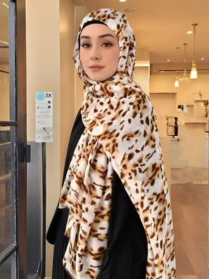 Women's Leopard Print Khimar, Casual Soft Comfortable Long Scarf for Daily Wear, Fashionable Muslim Clothing for Women