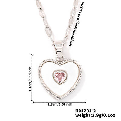 Chic Heart-shaped Brass Clear Cubic Zirconia Pendant Dapped Chain Necklace for Women