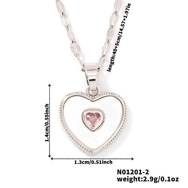 Chic Heart-shaped Brass Clear Cubic Zirconia Pendant Dapped Chain Necklace for Women