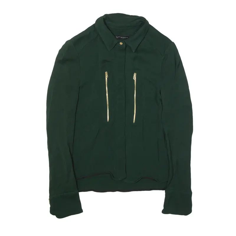 ZARA Overcoat Jacket Green Viscose Womens XS