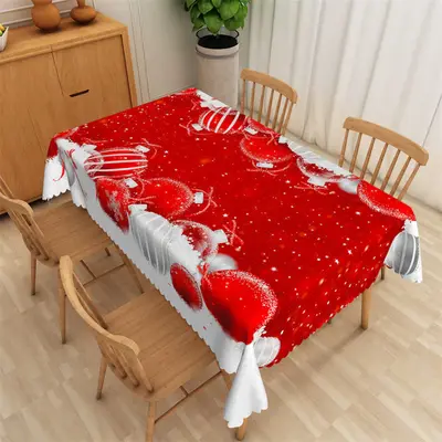 Red White Decorative Balls Christmas Fabric Tablecloth - Aperturee