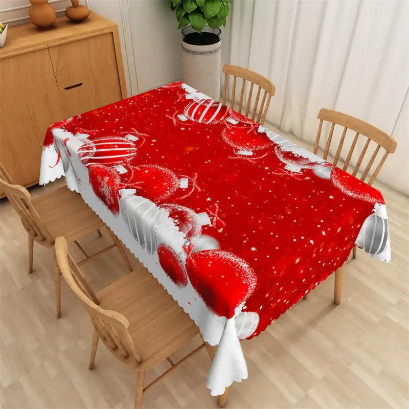 Red White Decorative Balls Christmas Fabric Tablecloth - Aperturee