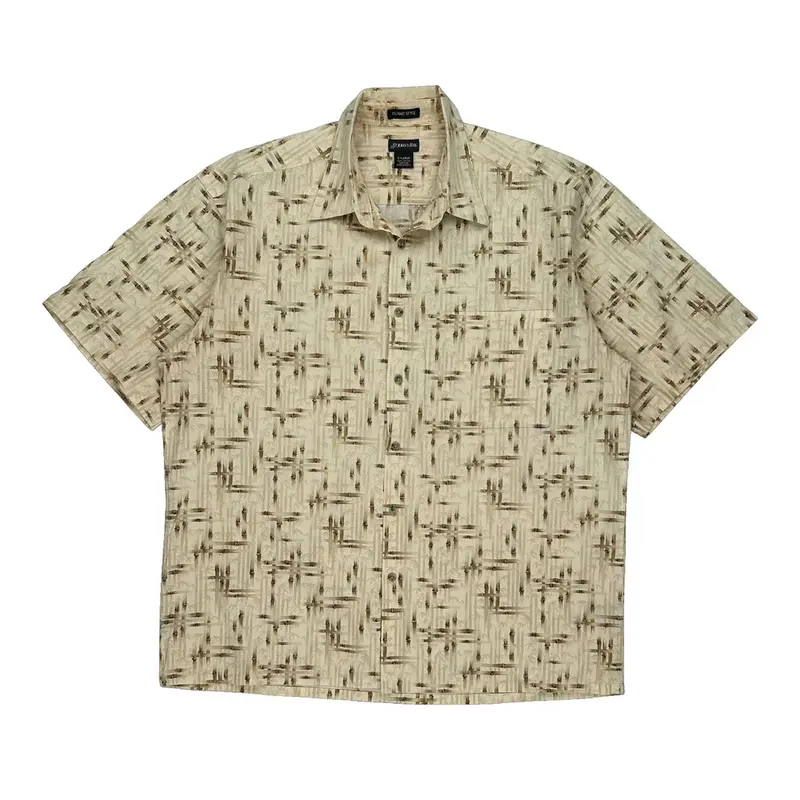 St. Johns Bay Graphic Hawaiian Shirt - XL Beige Cotton