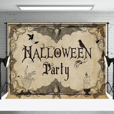 Vintage Yellowed Bat Candle Halloween Party Backdrop - Aperturee
