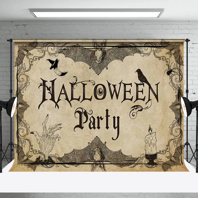 Vintage Yellowed Bat Candle Halloween Party Backdrop - Aperturee