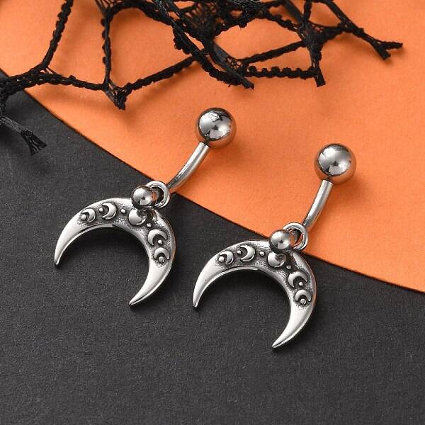 Crescent Moon 316 Surgical Stainless Steel Dangle Belly Button Rings