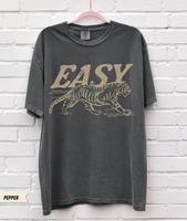 Comfort Colors Easy Tiger T-shirt - Casual Crew Neck, Long Sleeve, Graphic Design, Available in Multiple Colors, Suitable for...