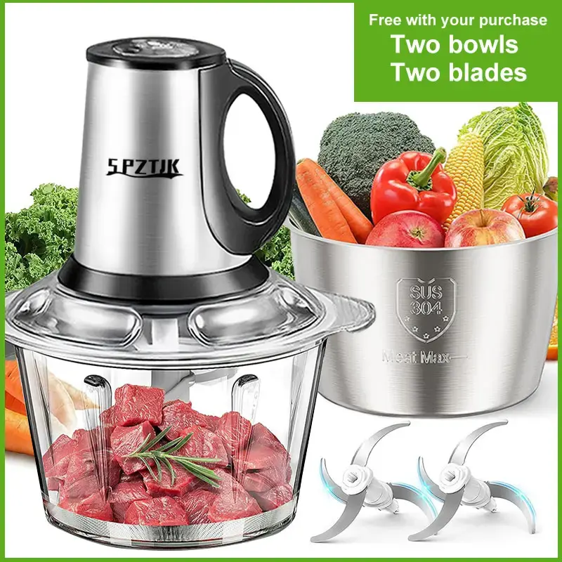 Meat Grinder Electric, Food Processor 3L Stainless Steel Meat Blender Food Chopper for Meat, Vegetables, Fruits and Nuts With...