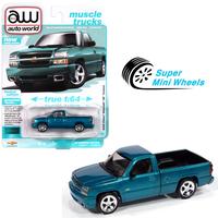 Auto World 1:64 2005 Chevy Silverado SS Custom Single Cab (Teal Turquoise)