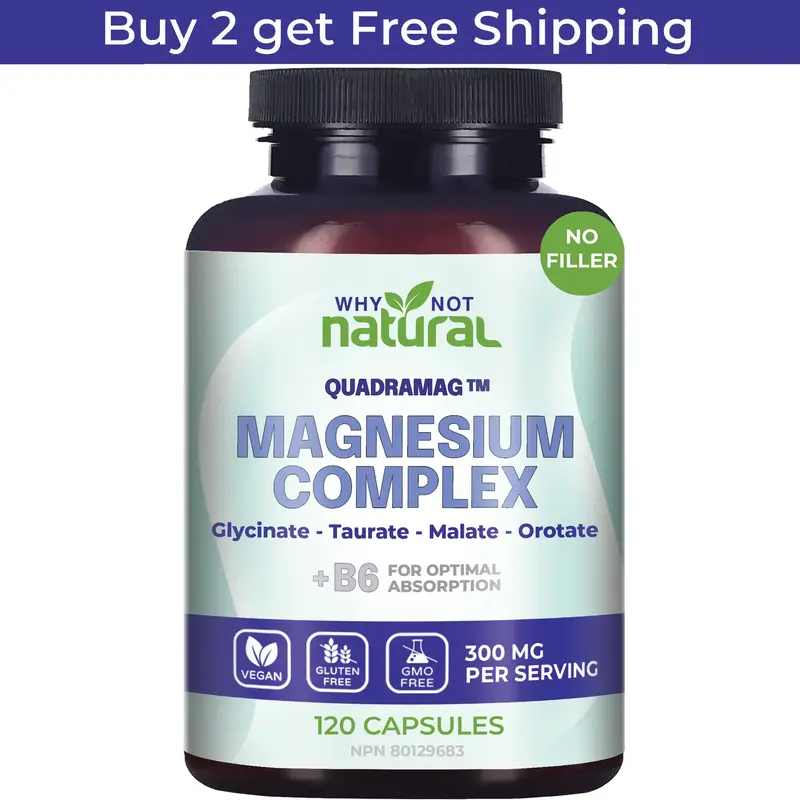 Why Not Natural Magnesium Complex Supplement - Glycinate, Orotate, Taurate and Malate for Sleep, Calm, heart, muscles and bon...
