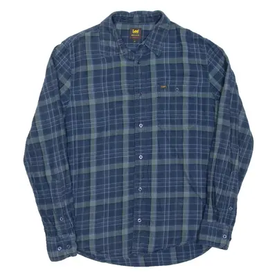 LEE Mens Flannel Shirt Blue Check Long Sleeve M