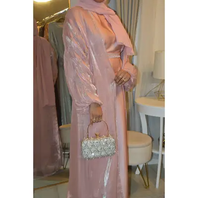 Balloon Sleeve Organza Abaya  - Pink
