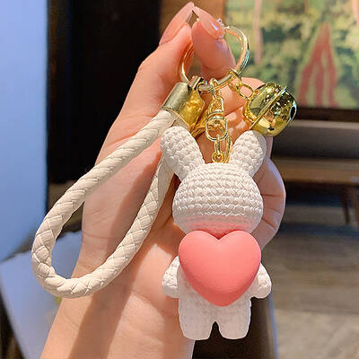 Rabbit with Heart Resin Keychain