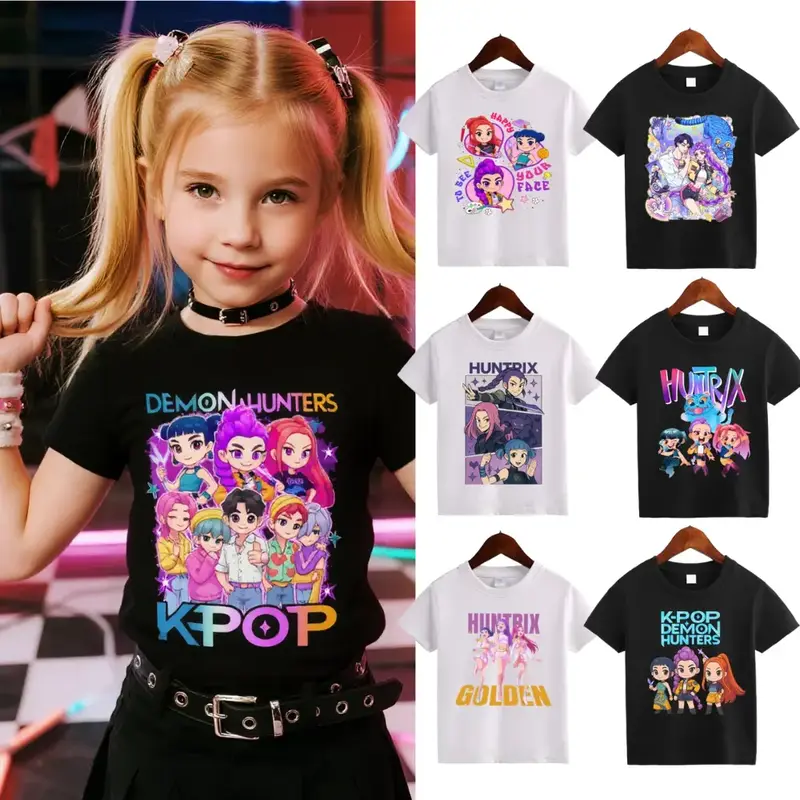 1pcs Kpop Demon Hunters Tiger Shirt，Demon Hunter Tiger Funny Movie Tee, Kid Back To School Cute Cartoon Graphic Print, Cott...