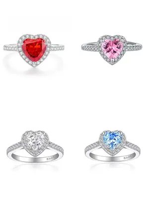 JJ CHIC Heart-Shaped Ring for Women, S925 Micro Pave Multicolor CZ Ring - Personal Statement Jewelry or Gift for Girlfriend o...