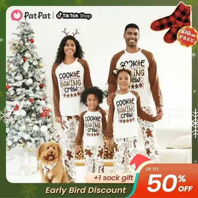 Early Bird,PatPat Christmas Pajamas Soft & Stretchy Family Matching  Long Sleeve Sets Cookie Baking Crew Patterned Sleepwear ...