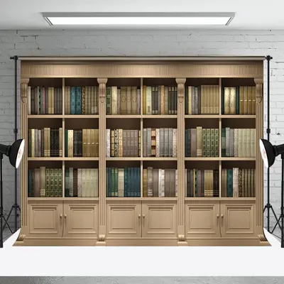 Brown Gorgeous Bookcase Scenario Photo Backdrop - Aperturee