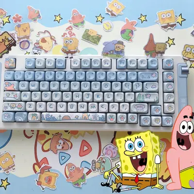 Cute SpongeBob Theme Keyboard Keycap, Gaming Room Supplies, Colorful Cartoon Keycap for Keyboards, Gaming Accessories, 131...