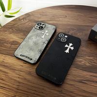 Suitable for iPhone 16 15 14 13 12 11 Pro Max gradient cross leather high-end male and female phone cases