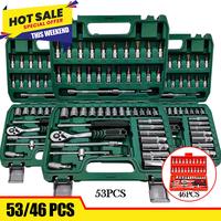 53&46 pcs tool set, car repair machinery tools, household machinery tools, car and bicycle repair tools, 1/2 * 1/4 \