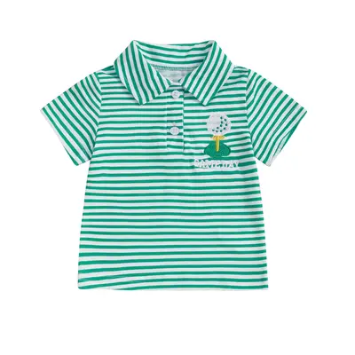 Toddler Baby Boy Football Golf Game Day Polo T Shirt Short Sleeve Striped Turn Down Collar Button Down Casual Shirt Tops