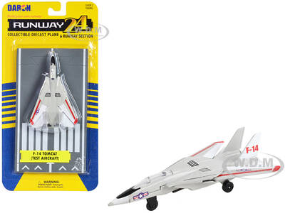 Grumman F-14 Tomcat Fighter Aircraft Gray with Red Stripes United States Navy Test Aircraft with Runway Section Diecast Mod...