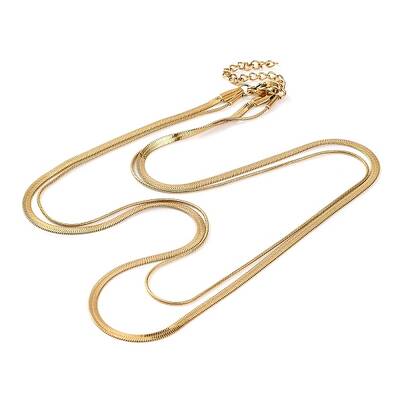 304 Stainless Steel Double Layer Round Snake Chain & Herringbone Chain Necklaces for Women
